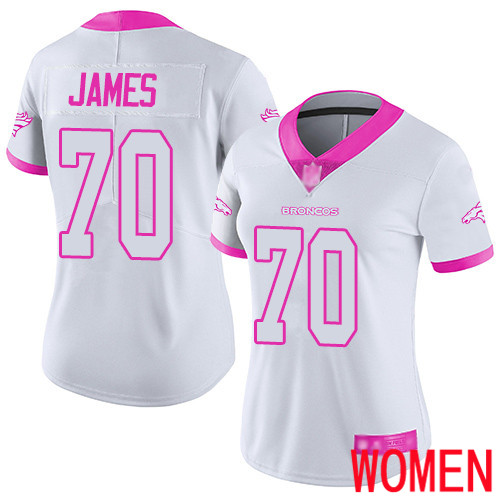 Women Denver Broncos #70 Ja Wuan James Limited White Pink Rush Fashion Football NFL Jersey